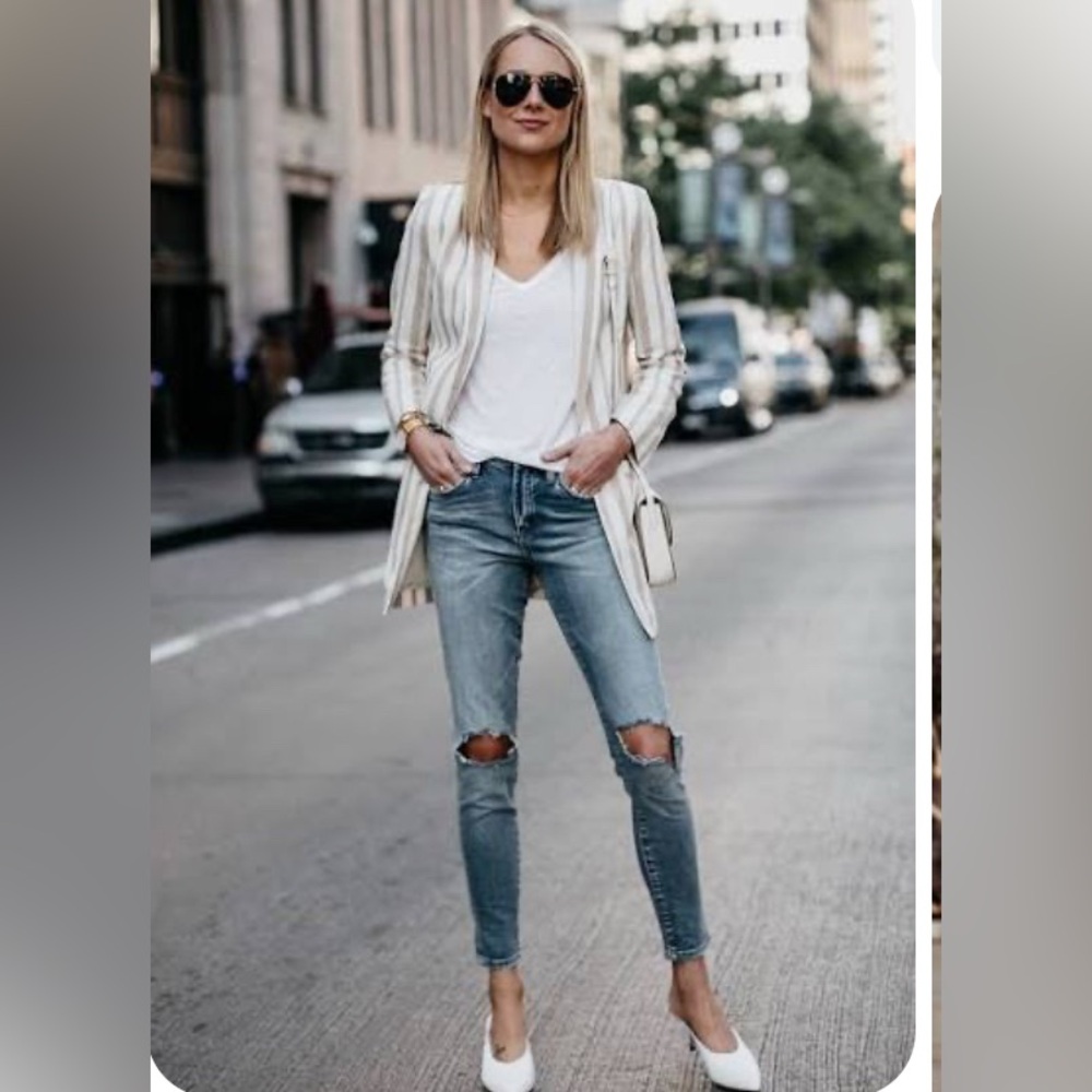 a new day Cream and Beige Striped Blazer